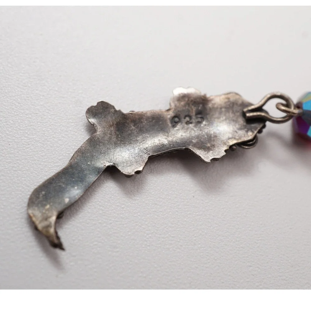 Sterling Silver 925 Lizard Gecko Dangle Earrings Iridescent Bead 3.23g